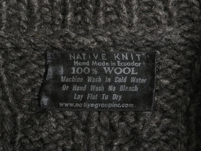 エクアドル製  フルジップ ケーブル ニット セーター ジャケット メンズ レディース L 程/ 手編み ハンドメイド フィッシャーマン アラン