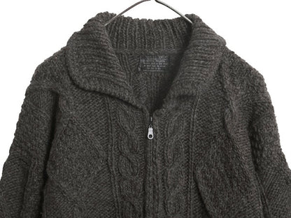 エクアドル製  フルジップ ケーブル ニット セーター ジャケット メンズ レディース L 程/ 手編み ハンドメイド フィッシャーマン アラン