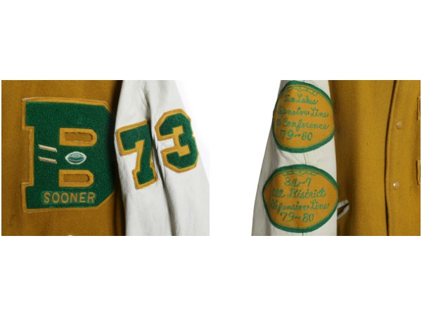 70s ★ バトウィン 袖 本革 レザー ウール スタジャン メンズ XL 古着 ヴィンテージ サガラ ワッペン アワード ジャケット 大きいサイズ 黄