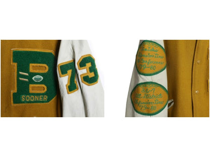 70s ★ バトウィン 袖 本革 レザー ウール スタジャン メンズ XL 古着 ヴィンテージ サガラ ワッペン アワード ジャケット 大きいサイズ 黄