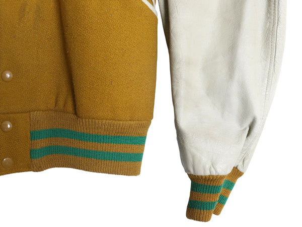 70s ★ バトウィン 袖 本革 レザー ウール スタジャン メンズ XL 古着 ヴィンテージ サガラ ワッペン アワード ジャケット 大きいサイズ 黄