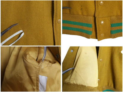 70s ★ バトウィン 袖 本革 レザー ウール スタジャン メンズ XL 古着 ヴィンテージ サガラ ワッペン アワード ジャケット 大きいサイズ 黄