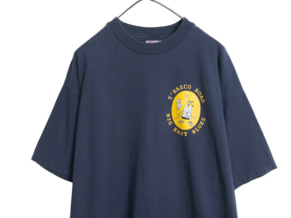 00s アート イラスト 両面 プリント Tシャツ メンズ XL オールド グラフィック 音物 ヘビーウェイト キャラクター バンド 大きいサイズ 紺