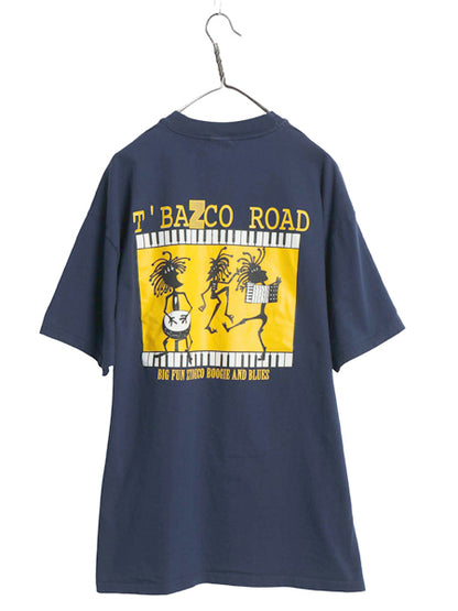 00s アート イラスト 両面 プリント Tシャツ メンズ XL オールド グラフィック 音物 ヘビーウェイト キャラクター バンド 大きいサイズ 紺