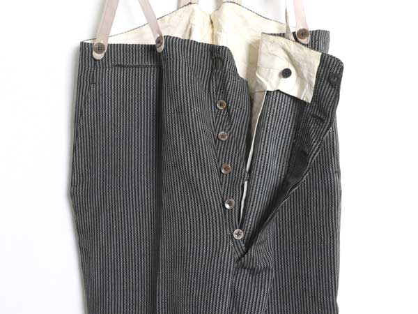 1880s ~ アンティーク ★ 針刺し シンチバック コール スラックス 実寸 40 32 程 ヴィンテージ サスペンダー付き ストライプ ウール パンツ