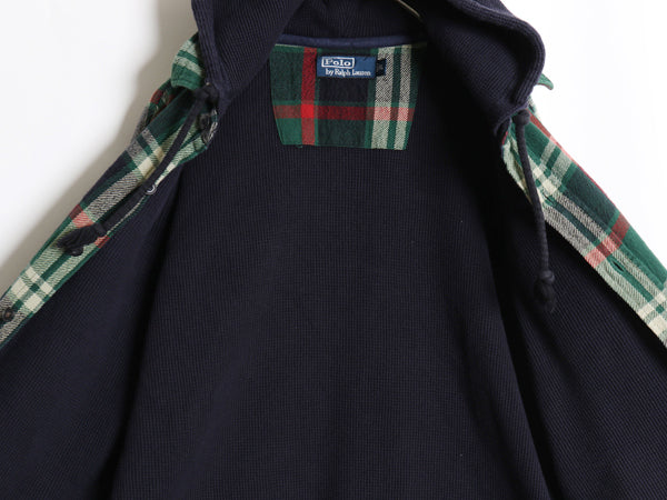 00s ポロ ラルフローレン フード付き 長袖 ヘビー フランネル シャツ メンズ XL 古着 オールド チェック パーカー ネルシャツ 大きいサイズ