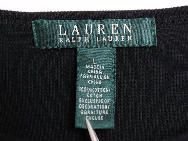 00s ローレン ラルフローレン 長袖 Tシャツ レディース L / オールド ロンT コットン ストレッチ リブ編み カットソー ロングスリーブ 黒