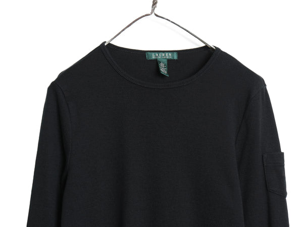 00s ローレン ラルフローレン 長袖 Tシャツ レディース L / オールド ロンT コットン ストレッチ リブ編み カットソー ロングスリーブ 黒