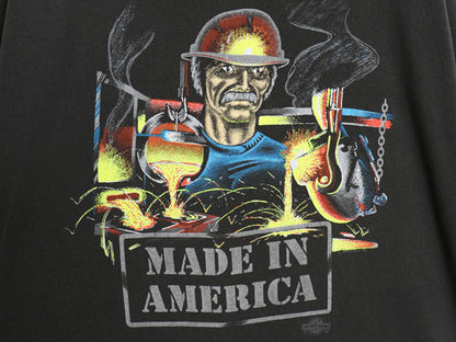 90s USA製 アート イラスト プリント 半袖 Tシャツ メンズ XXL 古着 オールド グラフィック シングルステッチ カットソー 大きいサイズ 黒