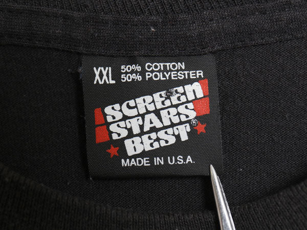 90s USA製 アート イラスト プリント 半袖 Tシャツ メンズ XXL 古着 オールド グラフィック シングルステッチ カットソー 大きいサイズ 黒