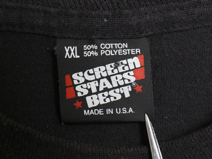 90s USA製 アート イラスト プリント 半袖 Tシャツ メンズ XXL 古着 オールド グラフィック シングルステッチ カットソー 大きいサイズ 黒