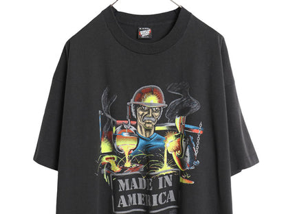 90s USA製 アート イラスト プリント 半袖 Tシャツ メンズ XXL 古着 オールド グラフィック シングルステッチ カットソー 大きいサイズ 黒