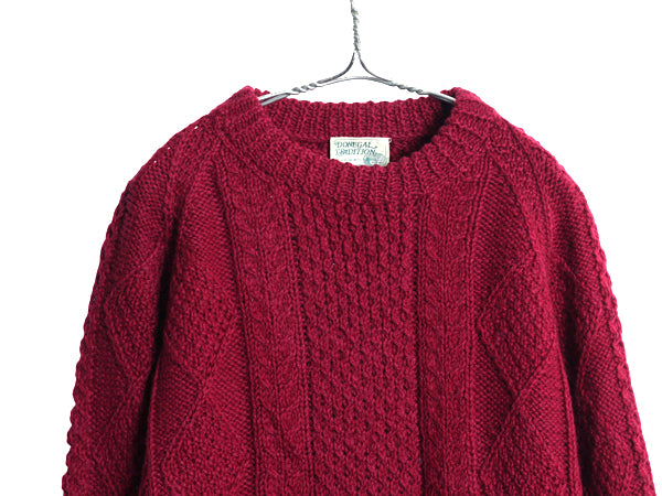 80s アイルランド製 フィッシャーマン ウール ニット セーター メンズ XL ヴィンテージ アラン ケーブル ローゲージ 大きいサイズ シンプル