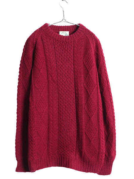 80s アイルランド製 フィッシャーマン ウール ニット セーター メンズ XL ヴィンテージ アラン ケーブル ローゲージ 大きいサイズ シンプル