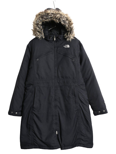 ノースフェイス ダウン パーカー ジャケット レディース XL / ナイロン HYVENT ロング コート フェイク ファー付き ブラック 大きいサイズ
