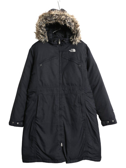 ノースフェイス ダウン パーカー ジャケット レディース XL / ナイロン HYVENT ロング コート フェイク ファー付き ブラック 大きいサイズ