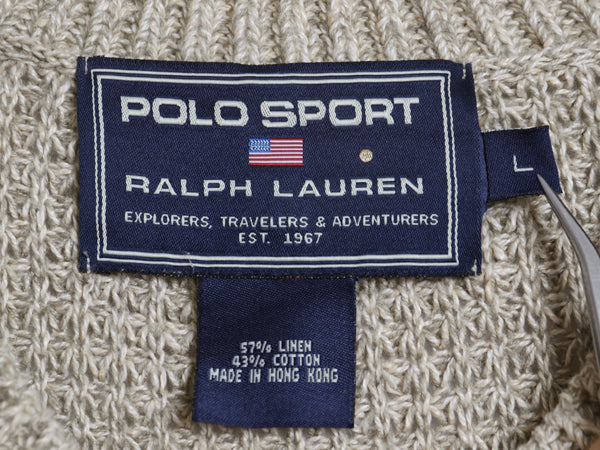 00s ポロスポーツ ラルフローレン Vネック ニット ベスト メンズ L オールド ポロ コットン リネン ワッフル セーター プルオーバー 重ね着