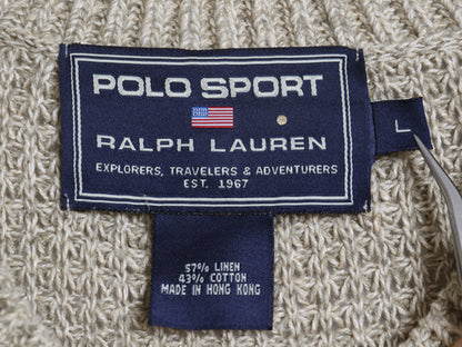 00s ポロスポーツ ラルフローレン Vネック ニット ベスト メンズ L オールド ポロ コットン リネン ワッフル セーター プルオーバー 重ね着