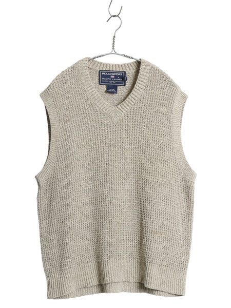 00s ポロスポーツ ラルフローレン Vネック ニット ベスト メンズ L オールド ポロ コットン リネン ワッフル セーター プルオーバー 重ね着