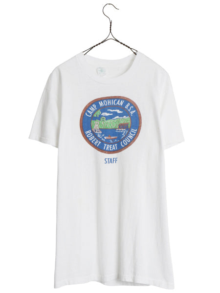 60s USA製 ★ BSA ボーイスカウト 染込み プリント Tシャツ メンズ L 小さめ M 程 ヴィンテージ 当時物 シングルステッチ 100% コットン 白