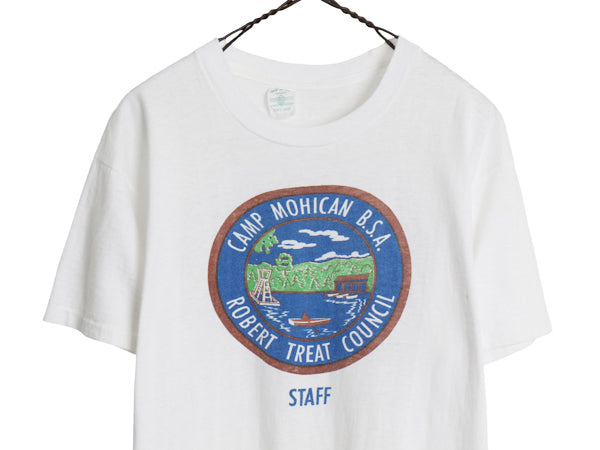 60s USA製 ★ BSA ボーイスカウト 染込み プリント Tシャツ メンズ L 小さめ M 程 ヴィンテージ 当時物 シングルステッチ 100% コットン 白
