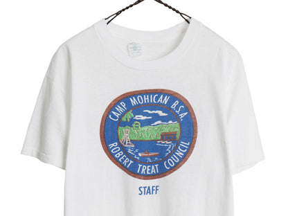 60s USA製 ★ BSA ボーイスカウト 染込み プリント Tシャツ メンズ L 小さめ M 程 ヴィンテージ 当時物 シングルステッチ 100% コットン 白