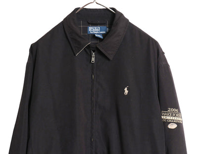 00s ポロ ラルフローレン スイングトップ ジャケット メンズ M / 古着 オールド スムース 素材 フルジップ チェック ライナー付き ブラック