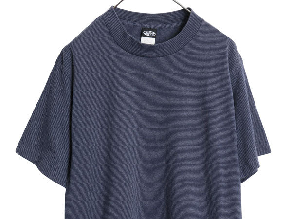 90s USA製 EZ GEAR ボーダー 半袖 Tシャツ メンズ L 古着 オールド シングルステッチ ヘビーウェイト カットソー クルーネック ゆったり 紺
