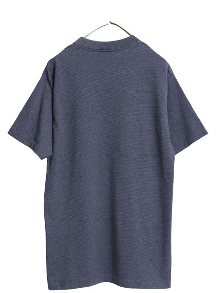 90s USA製 EZ GEAR ボーダー 半袖 Tシャツ メンズ L 古着 オールド シングルステッチ ヘビーウェイト カットソー クルーネック ゆったり 紺