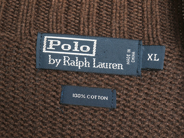 00s ポロ ラルフローレン ハイネック コットン ニット セーター メンズ XL オールド リブ編み 無地 プルオーバー 大きいサイズ ポニー なし