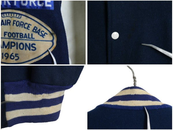 60s USA製 ★ US AIR FORCE 袖 レザー ウール スタジャン メンズ L ヴィンテージ EMPIRE エアフォース ミリタリー ジャケット ブルゾン 紺