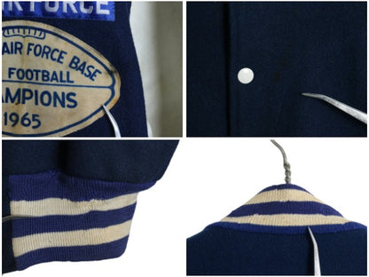 60s USA製 ★ US AIR FORCE 袖 レザー ウール スタジャン メンズ L ヴィンテージ EMPIRE エアフォース ミリタリー ジャケット ブルゾン 紺