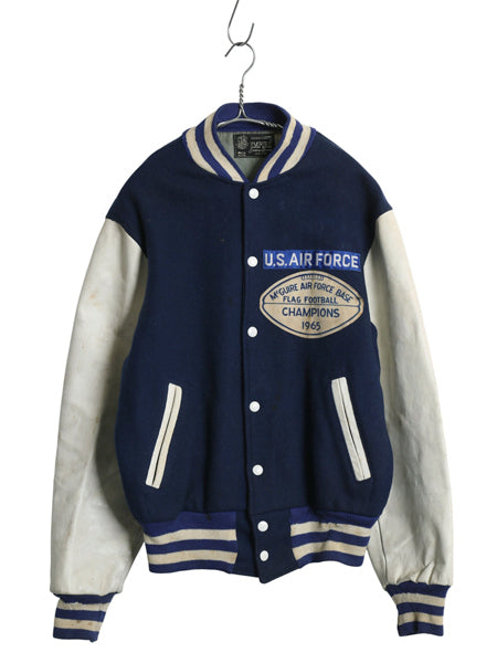 60s USA製 ★ US AIR FORCE 袖 レザー ウール スタジャン メンズ L ヴィンテージ EMPIRE エアフォース ミリタリー ジャケット ブルゾン 紺