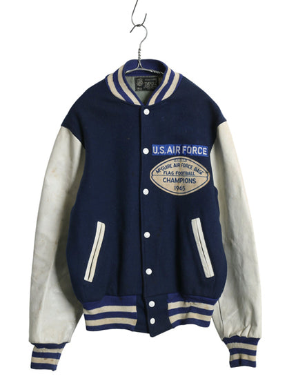60s USA製 ★ US AIR FORCE 袖 レザー ウール スタジャン メンズ L ヴィンテージ EMPIRE エアフォース ミリタリー ジャケット ブルゾン 紺