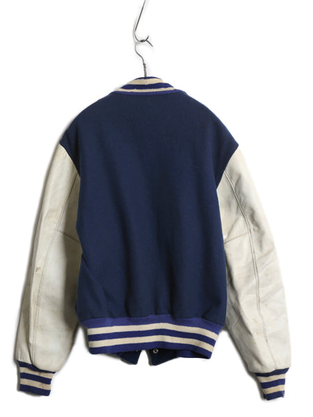 60s USA製 ★ US AIR FORCE 袖 レザー ウール スタジャン メンズ L ヴィンテージ EMPIRE エアフォース ミリタリー ジャケット ブルゾン 紺