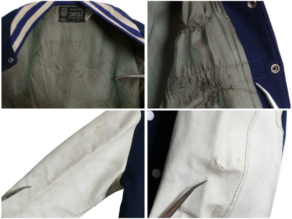 60s USA製 ★ US AIR FORCE 袖 レザー ウール スタジャン メンズ L ヴィンテージ EMPIRE エアフォース ミリタリー ジャケット ブルゾン 紺