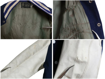 60s USA製 ★ US AIR FORCE 袖 レザー ウール スタジャン メンズ L ヴィンテージ EMPIRE エアフォース ミリタリー ジャケット ブルゾン 紺