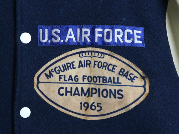 60s USA製 ★ US AIR FORCE 袖 レザー ウール スタジャン メンズ L ヴィンテージ EMPIRE エアフォース ミリタリー ジャケット ブルゾン 紺