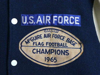 60s USA製 ★ US AIR FORCE 袖 レザー ウール スタジャン メンズ L ヴィンテージ EMPIRE エアフォース ミリタリー ジャケット ブルゾン 紺