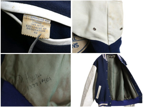 60s USA製 ★ US AIR FORCE 袖 レザー ウール スタジャン メンズ L ヴィンテージ EMPIRE エアフォース ミリタリー ジャケット ブルゾン 紺