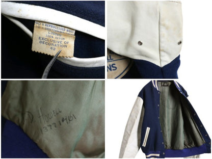 60s USA製 ★ US AIR FORCE 袖 レザー ウール スタジャン メンズ L ヴィンテージ EMPIRE エアフォース ミリタリー ジャケット ブルゾン 紺