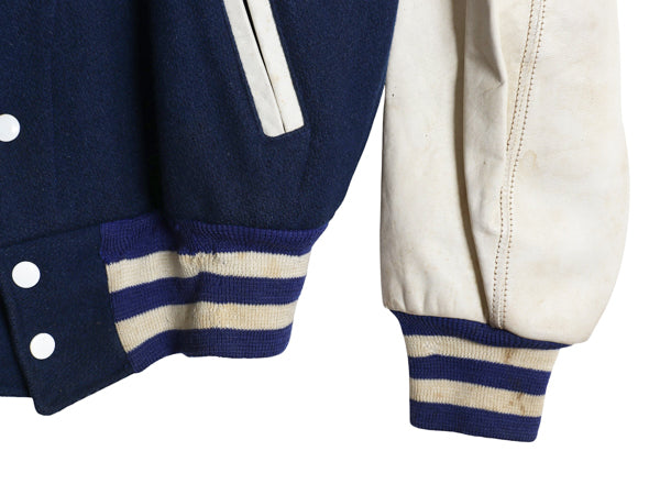 60s USA製 ★ US AIR FORCE 袖 レザー ウール スタジャン メンズ L ヴィンテージ EMPIRE エアフォース ミリタリー ジャケット ブルゾン 紺