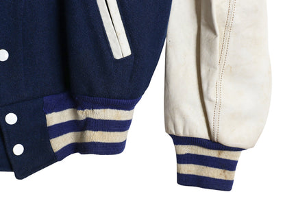 60s USA製 ★ US AIR FORCE 袖 レザー ウール スタジャン メンズ L ヴィンテージ EMPIRE エアフォース ミリタリー ジャケット ブルゾン 紺