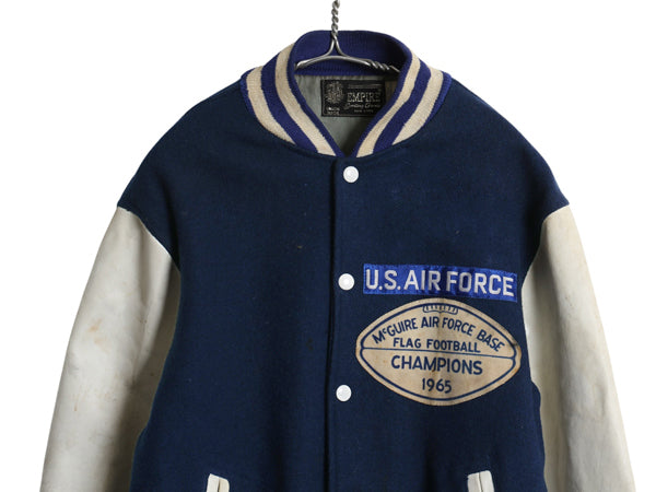 60s USA製 ★ US AIR FORCE 袖 レザー ウール スタジャン メンズ L ヴィンテージ EMPIRE エアフォース ミリタリー ジャケット ブルゾン 紺