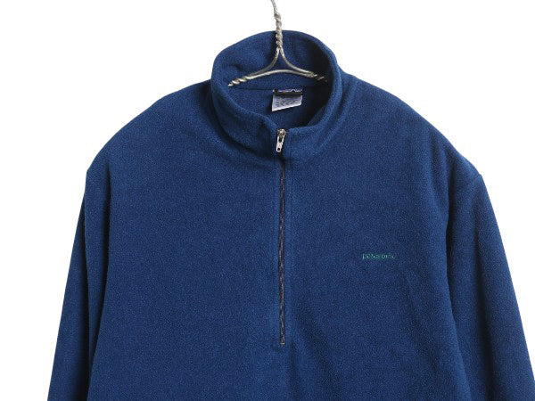 90s 00s USA製 パタゴニア キャプリーン ハーフジップ フリース Tシャツ メンズ M オールド アウトドア ロンT プルオーバー ハイネック 青