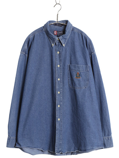 90s チャップス ラルフローレン 長袖 ボタンダウン デニム シャツ メンズ XL / オールド 長袖シャツ ワンポイント カジュアル 大きいサイズ
