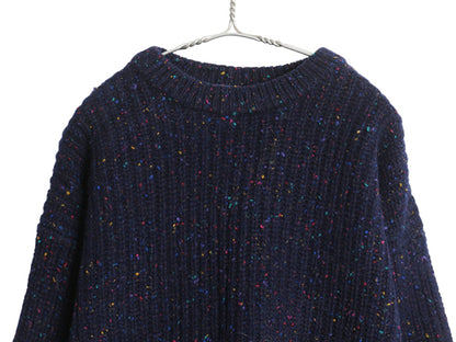80s オールド ギャップ ウール ニット セーター メンズ L ヴィンテージ 旧タグ ネップ チャンキー 長袖ニット ヘビーウェイト リブ編み 紺