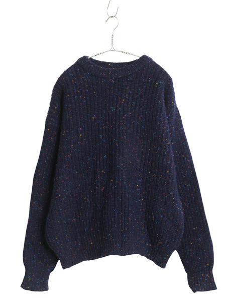 80s オールド ギャップ ウール ニット セーター メンズ L ヴィンテージ 旧タグ ネップ チャンキー 長袖ニット ヘビーウェイト リブ編み 紺