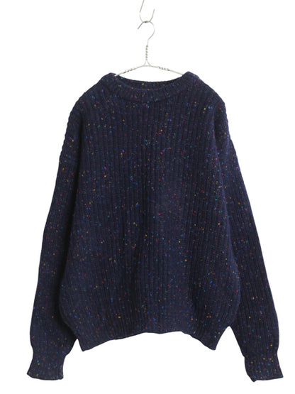 80s オールド ギャップ ウール ニット セーター メンズ L ヴィンテージ 旧タグ ネップ チャンキー 長袖ニット ヘビーウェイト リブ編み 紺
