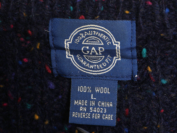 80s オールド ギャップ ウール ニット セーター メンズ L ヴィンテージ 旧タグ ネップ チャンキー 長袖ニット ヘビーウェイト リブ編み 紺